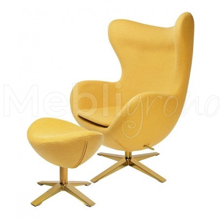 Fotel z podnóżkiem w stylu Egg Szeroki Gold Wełna